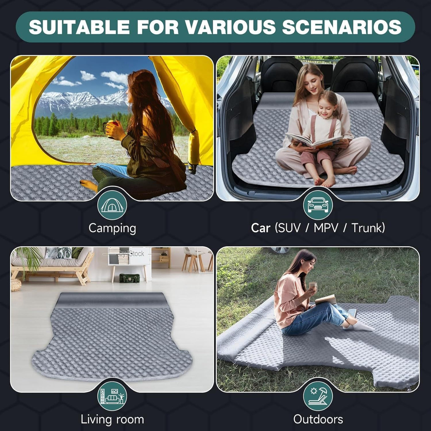 ESLA TModel Y Mattress - Self - Inflating Memory Foam Bed Air Mattress For Model Y, Thickened Travel Camping SUV Sleeping Pad With Storage Bag - EaseUniversal