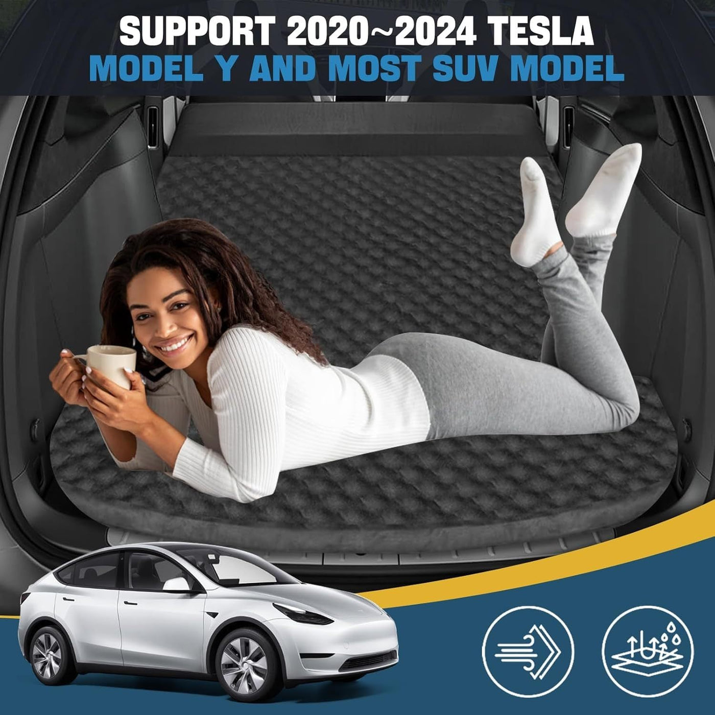 ESLA TModel Y Mattress - Self - Inflating Memory Foam Bed Air Mattress For Model Y, Thickened Travel Camping SUV Sleeping Pad With Storage Bag - EaseUniversal